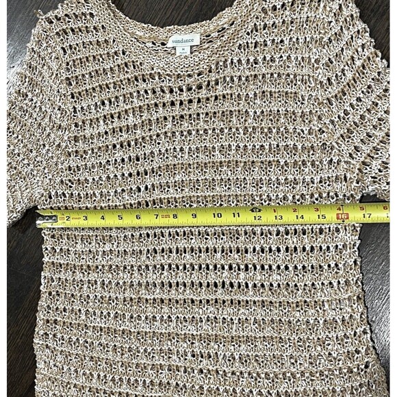Sundance Sweater Women’s Medium Quinilla Open Knit Tan Crewneck Short Sleeve Top - Picture 8 of 8